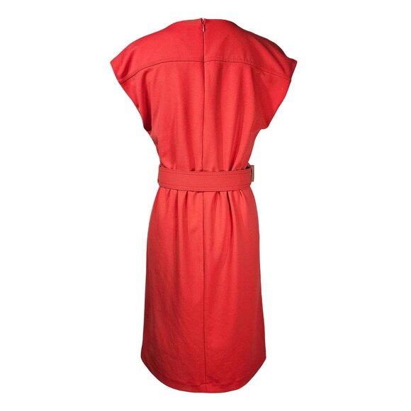 Calvin Klein Red Belted Knee Length Dress Sz 6 Elastic Waist Stretch Cap Sleeve - Picture 3 of 13